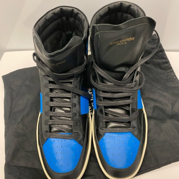SAINT LAURENT Black & Blue Metal COURT CLASSIC High Sneakers Men's 44 is 11 - Picture 4 of 9